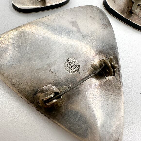 Vintage Mexican Modernist Sterling Silver Brooch & Earrings Set 925 - Picture 6 of 13